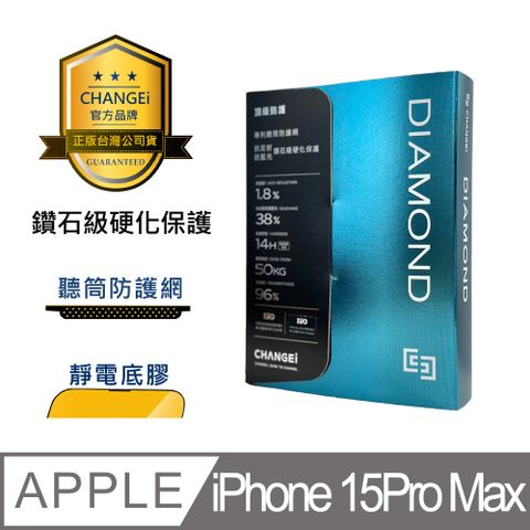 CHANGEi 橙艾 iPhone 15pro max黑鑽抗刮亮面保護貼附頂級鍍膜液尊榮組(四項台灣專利三項國際認證)