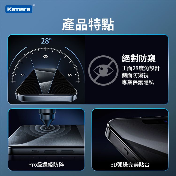 Kamera 佳美能 【二入組】iPhone15 Pro Max 防窺膜 3D微雕全屏鋼化膜