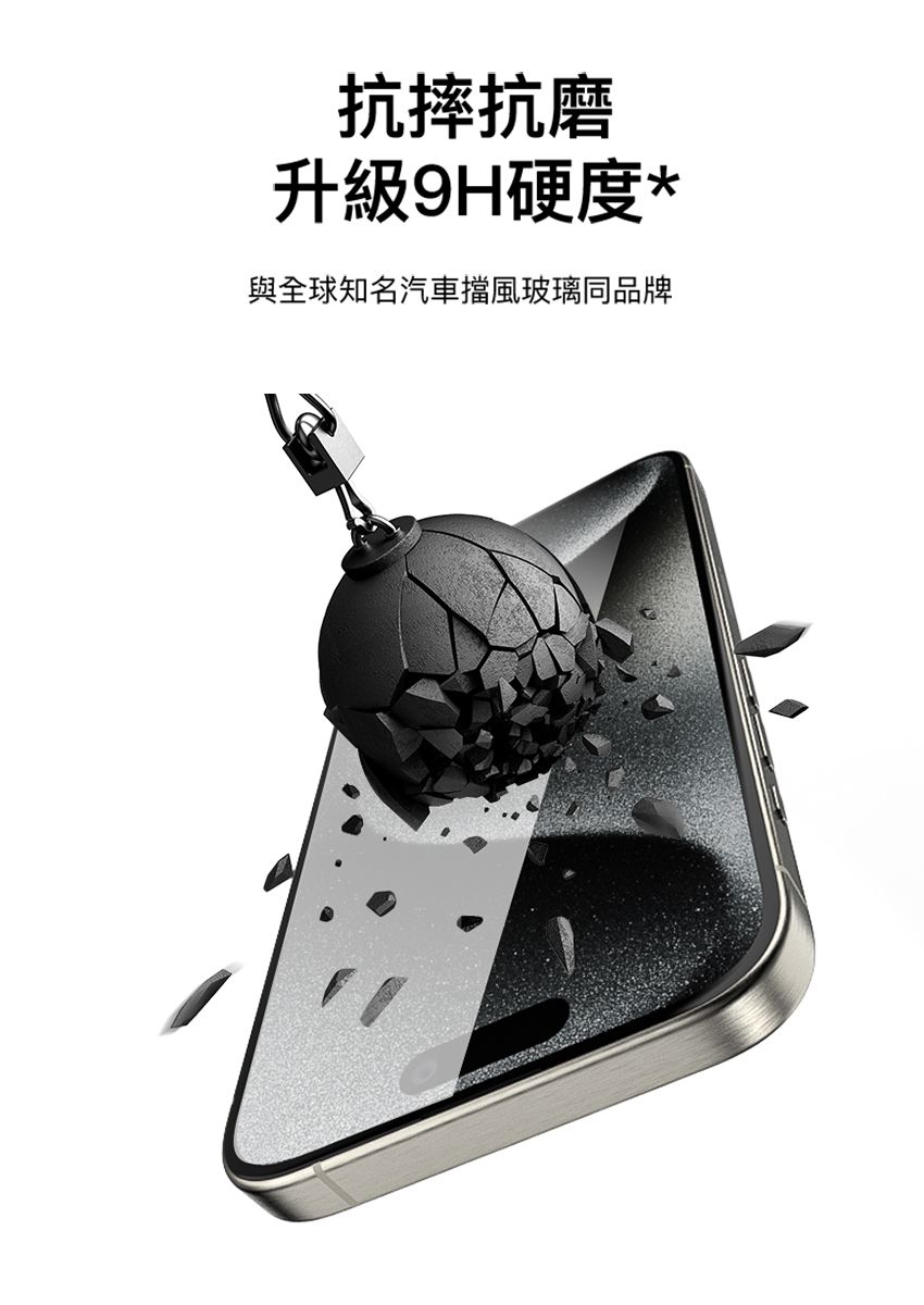 抗摔抗磨升級9H硬度*與全球知名汽車擋風玻璃同品牌