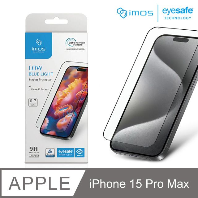 imos  Apple iPhone 15 Pro Max 6.7吋德國萊因認證 RPF60低藍光螢幕保護貼