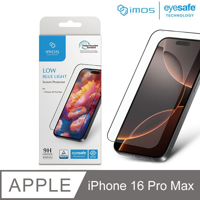 imos Apple iPhone 16 Pro Max 6.9吋 德國萊因認證 RPF60低藍光螢幕保護貼