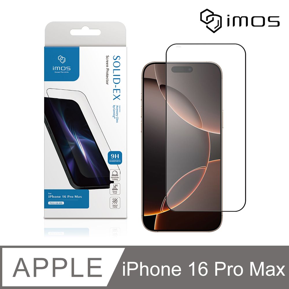 imos Apple iPhone 16 Pro Max 6.9吋 2.5D高透9H超細黑邊康寧玻璃貼(AGbc)