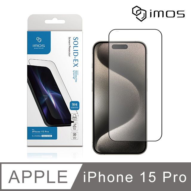 imos Apple iPhone 15 Pro 6.1吋 9H康寧滿版黑邊玻璃螢幕保護貼(AGbc)