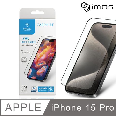 imos Apple iPhone 15 Pro 6.1吋 9M滿版黑邊RPF60低藍光螢幕保護貼(人造藍寶石)