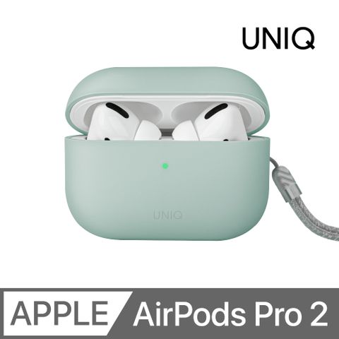 UNIQ Lino 素色簡約液態矽膠藍牙耳機保護套(附掛繩) AirPods Pro 第2代 綠色