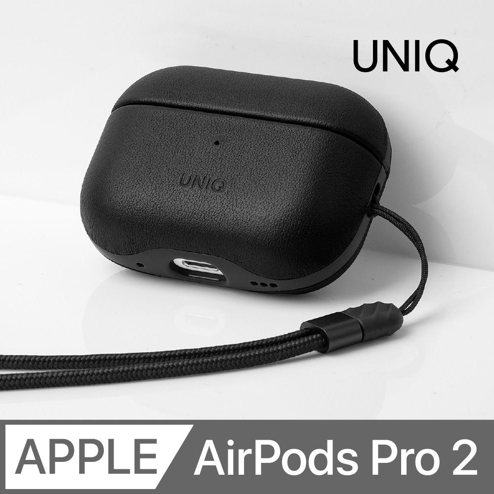 UNIQ  Terra 手工真皮收納保護套 附掛繩 AirPods Pro 第2代 黑色