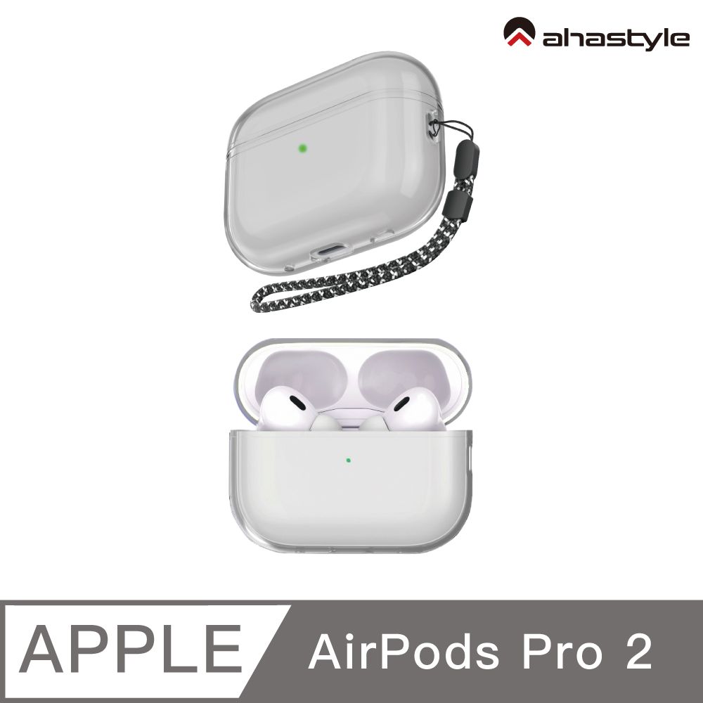 AHAStyle  AirPods Pro 2代 透明保護殼 防摔保護套 透黑色附防丟掛繩