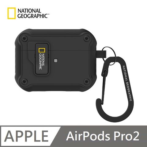 【National Geographic 】 國家地理 Rugged Bumper 自動開蓋 耳機保護殼 適用 AirPods Pro 2 - 黑色