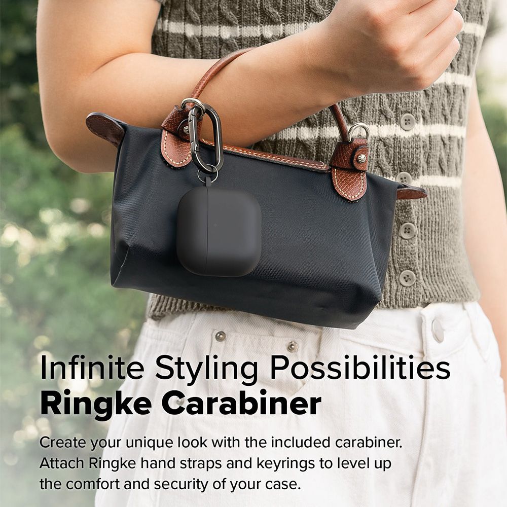 Infinite Styling PossibilitiesRingke CarabinerCreate your unique look with the included carabiner.Attach Ringke hand straps and keyrings to level upthe comfort and security of your case.