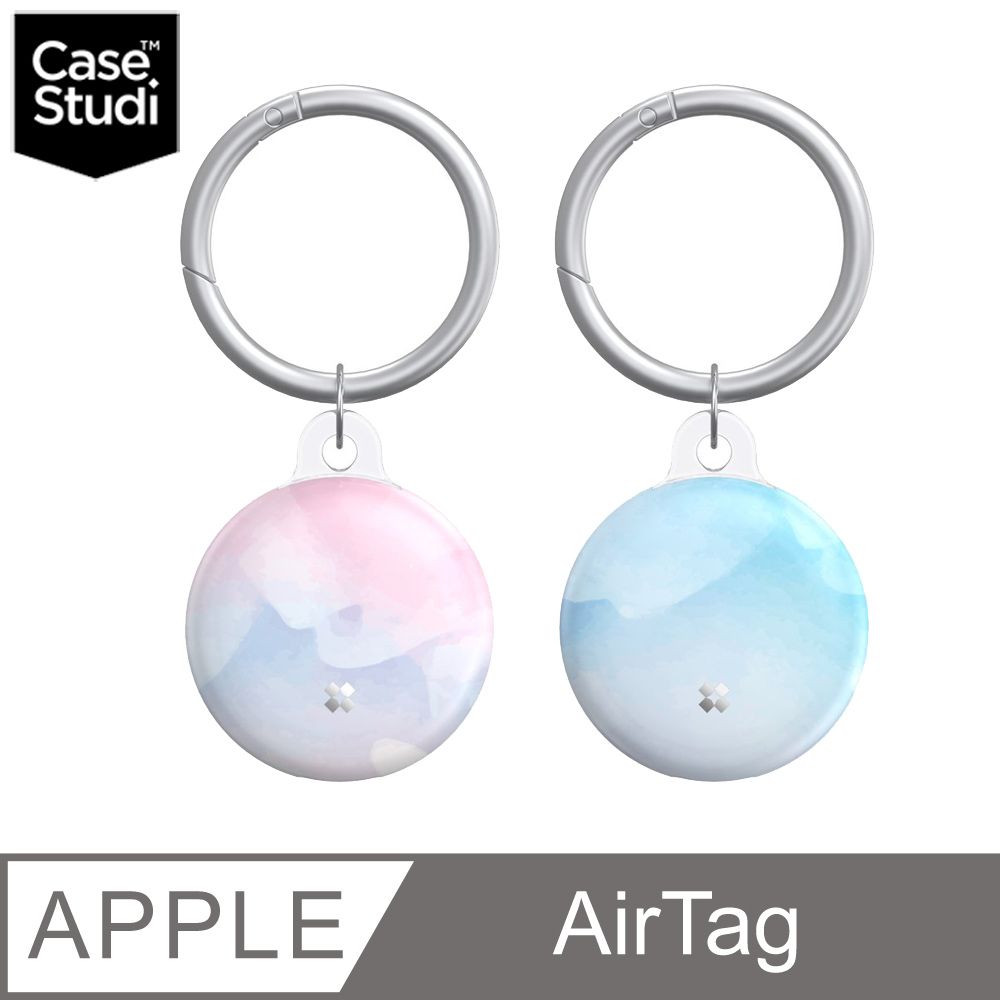 Apple 蘋果 CaseStudi AirTag Prismart 保護殼吊環組 彩色石紋(粉/藍各1)