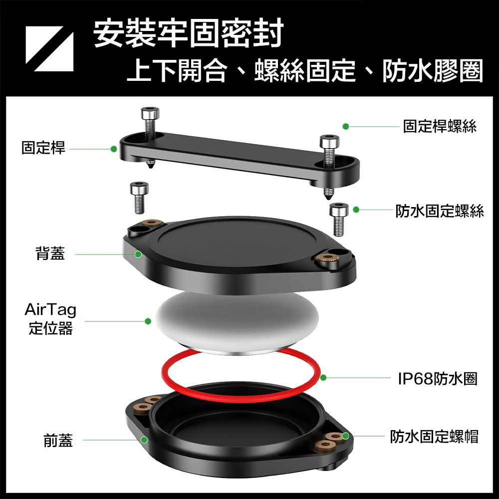 嚴選  AirTag IP68防水防塵防撞防丟失 全包覆保護套 黑色