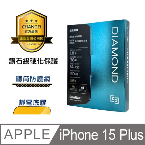 CHANGEi 橙艾 iPhone 15 plus黑鑽抗刮亮面保護貼附頂級鍍膜液尊榮組(四項台灣專利三項國際認證)