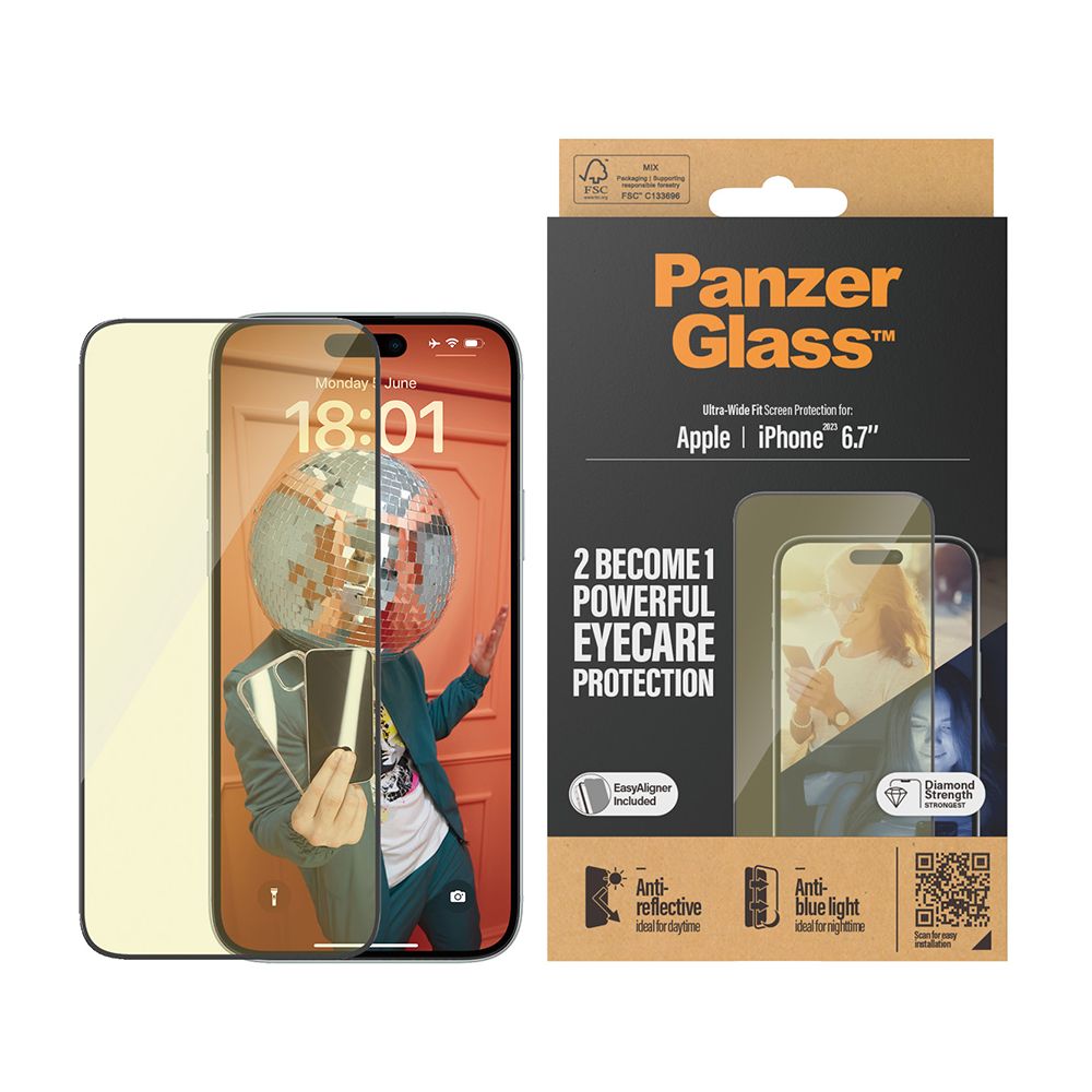 PanzerGlass  iPhone 15 Plus 6.7吋 EyeCare 2.5D 耐衝擊抗反射藍光玻璃保護貼