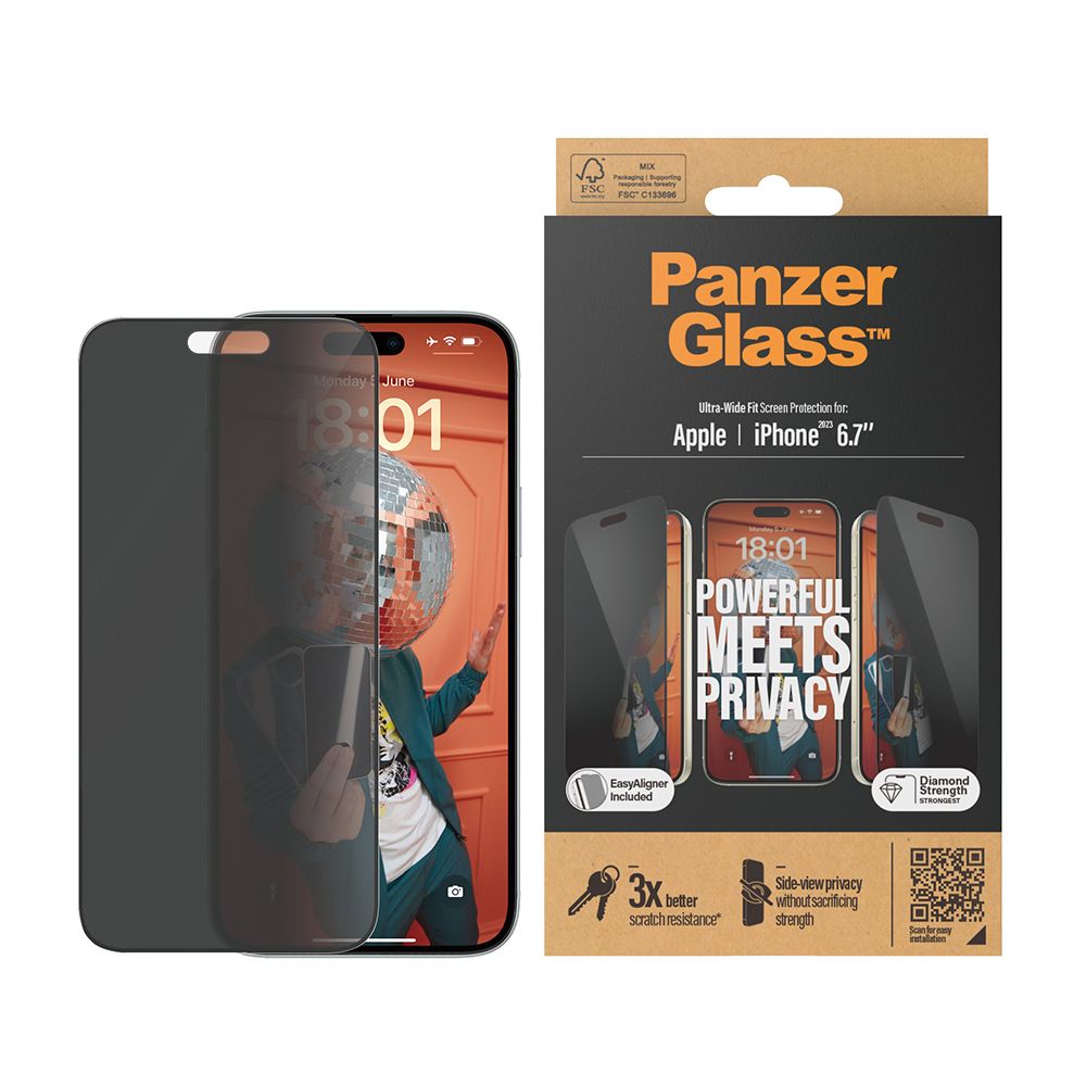 PanzerGlass  iPhone 15 Plus 6.7吋 Privacy 2.5D 耐衝擊高透防窺玻璃保護貼