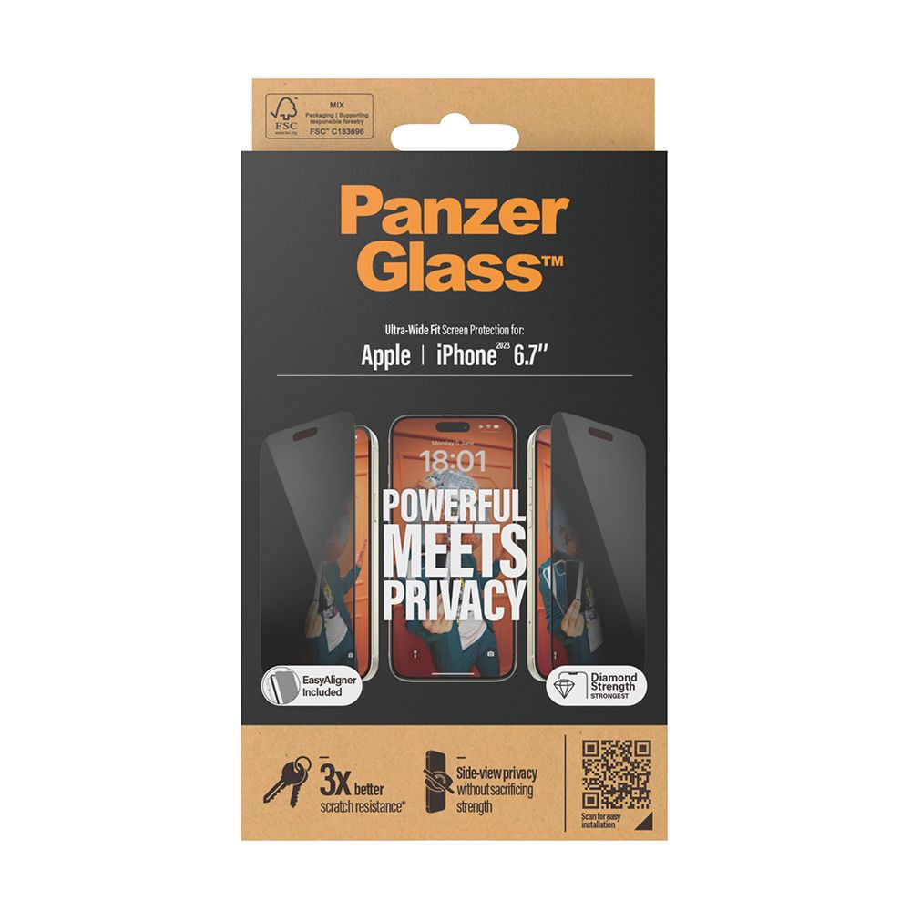 PanzerGlass  iPhone 15 Plus 6.7吋 Privacy 2.5D 耐衝擊高透防窺玻璃保護貼