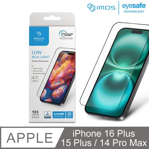 imos Apple iPhone iPhone 16 Plus / 15 Plus / 14 Pro Max 6.7吋 德國萊因認證 RPF60低藍光螢幕保護貼