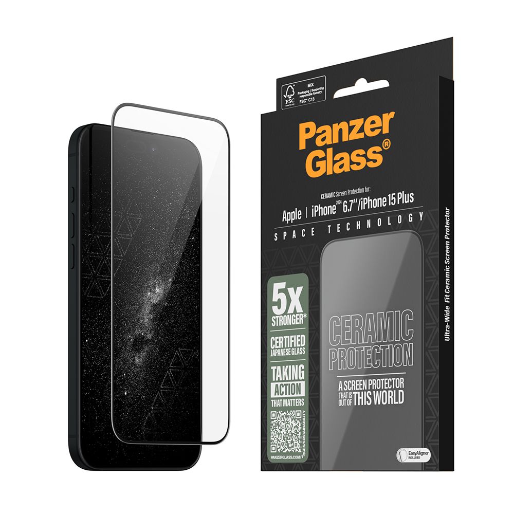 PanzerGlass iPhone 16 Plus 6.7吋 Ceramic 2.5D 耐衝擊陶瓷玻璃保貼(Ohara結晶玻璃)