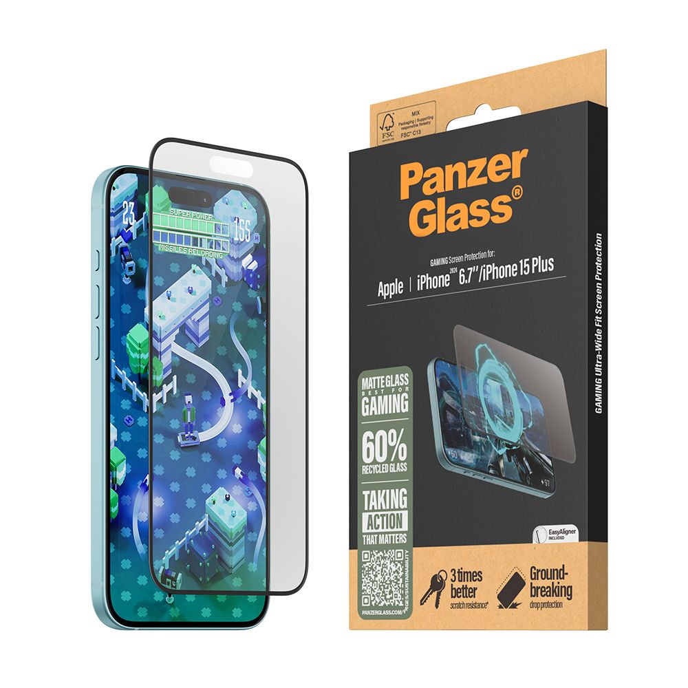PanzerGlass iPhone 16 Plus 6.7吋 Gaming 2.5D 耐衝擊霧面電競保護貼(60%再生玻璃)