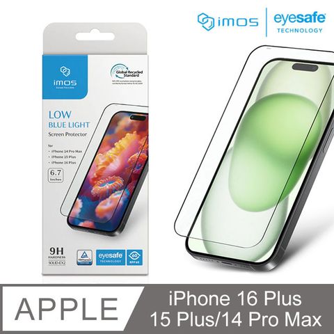 imos Apple iPhone 16 Plus / 15 Plus / 14 Pro Max 6.7吋 EX2 RPF60+GRS驗證 低藍光螢幕保護貼