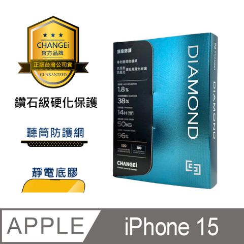 CHANGEi 橙艾 iPhone 15黑鑽抗刮亮面保護貼附頂級鍍膜液尊榮組(四項台灣專利三項國際認證)