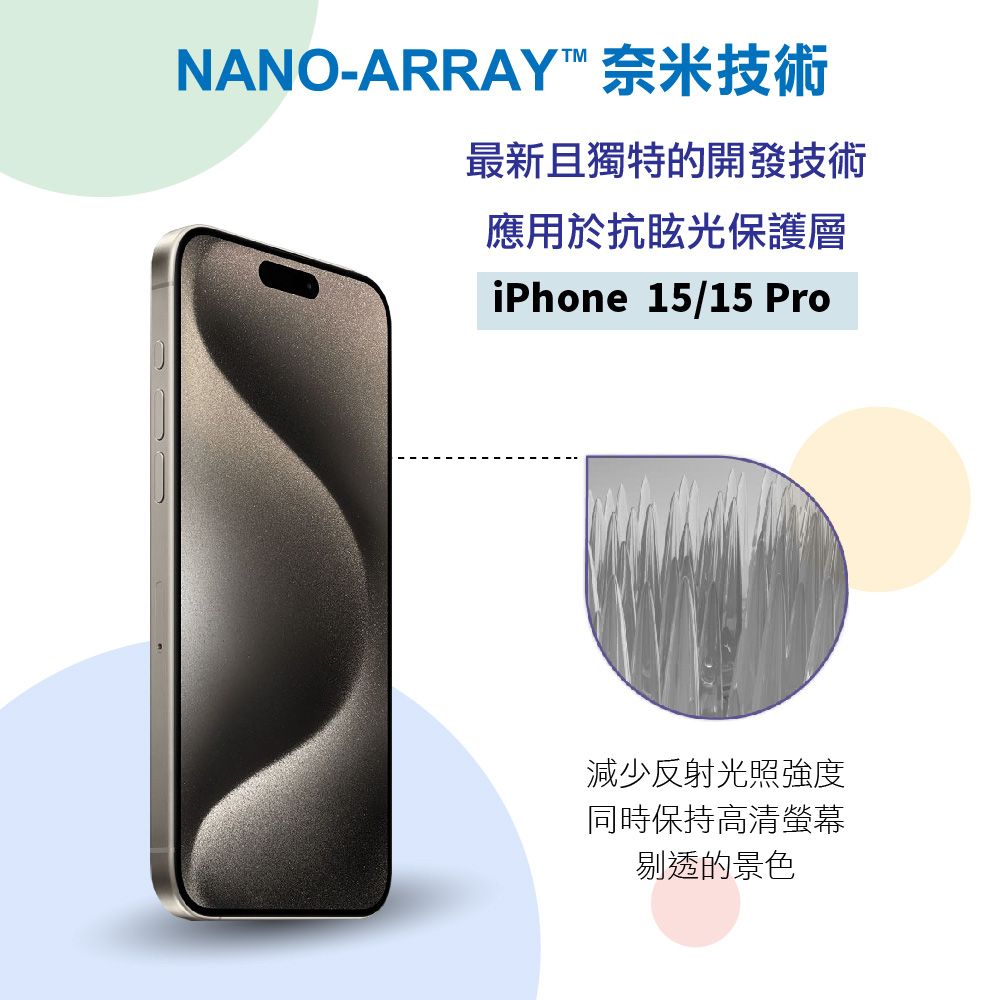 BEAM 新款 iPhone 15/15 Pro 6.1 抗病菌+抗眩光螢幕保護貼 (超值 2入裝)