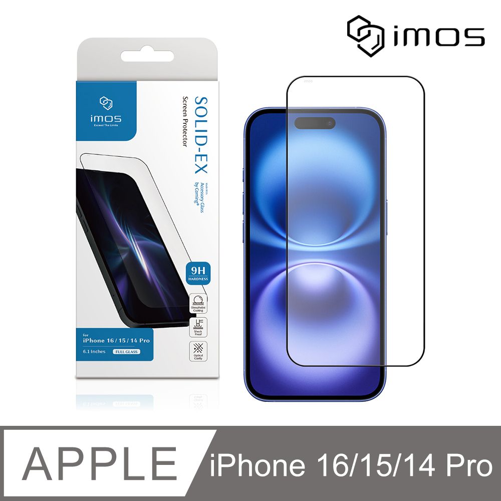 imos Apple iPhone 16 / 15 / 14 Pro 6.1吋 2.5D高透9H超細黑邊康寧玻璃貼(AGbc)