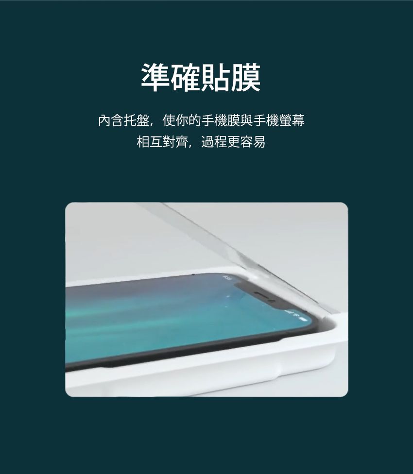 準確貼膜內含托盤,使你的手機膜與手機螢幕相互對齊,過程更容易