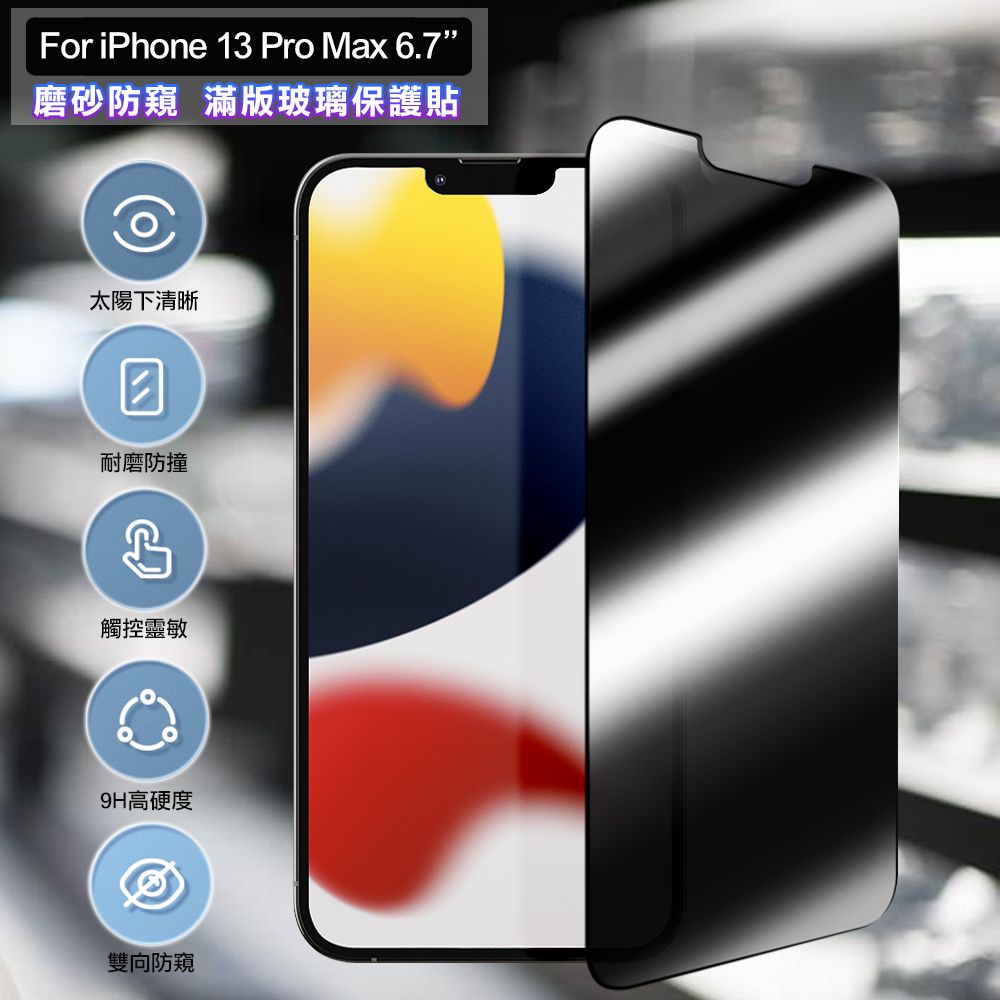 ACEICE  for iPhone 13 Pro Max 6.7吋 霧面磨砂防窺滿版玻璃保護貼-黑