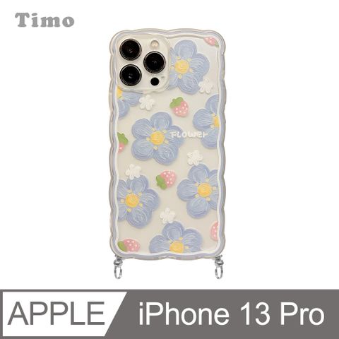 Timo iPhone 13 Pro 6.1吋 草莓花朵 大波浪可愛花邊 鏡頭全包 附釦環手機殼/掛繩式手機殼