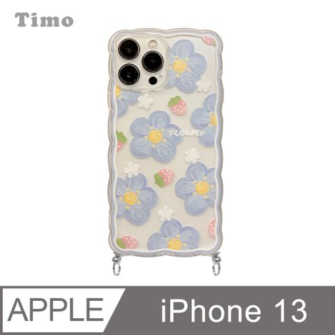 Timo iPhone 13 6.1吋 草莓花朵 大波浪可愛花邊 鏡頭全包 附釦環手機殼/掛繩式手機殼