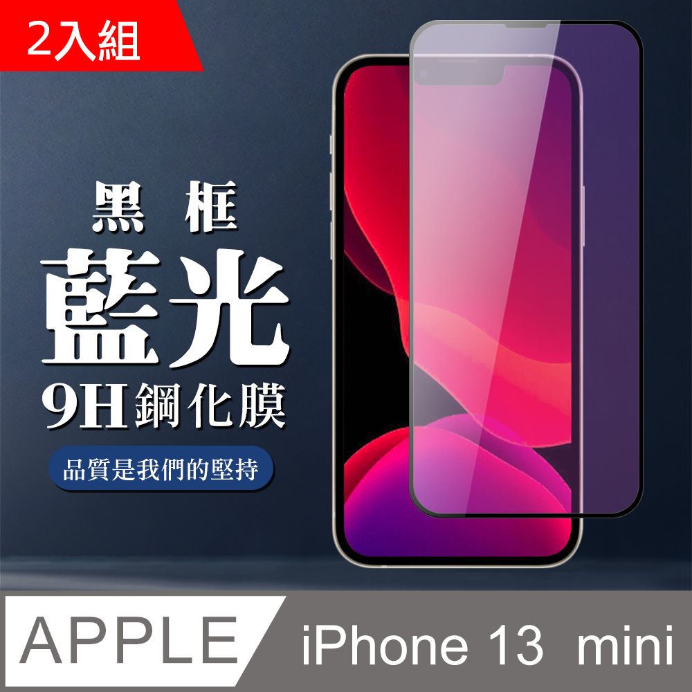  【IPhone 13 MINI】 全覆蓋鋼化玻璃膜 黑框藍光高清 5D保護貼 保護膜 防指紋防爆-2入組