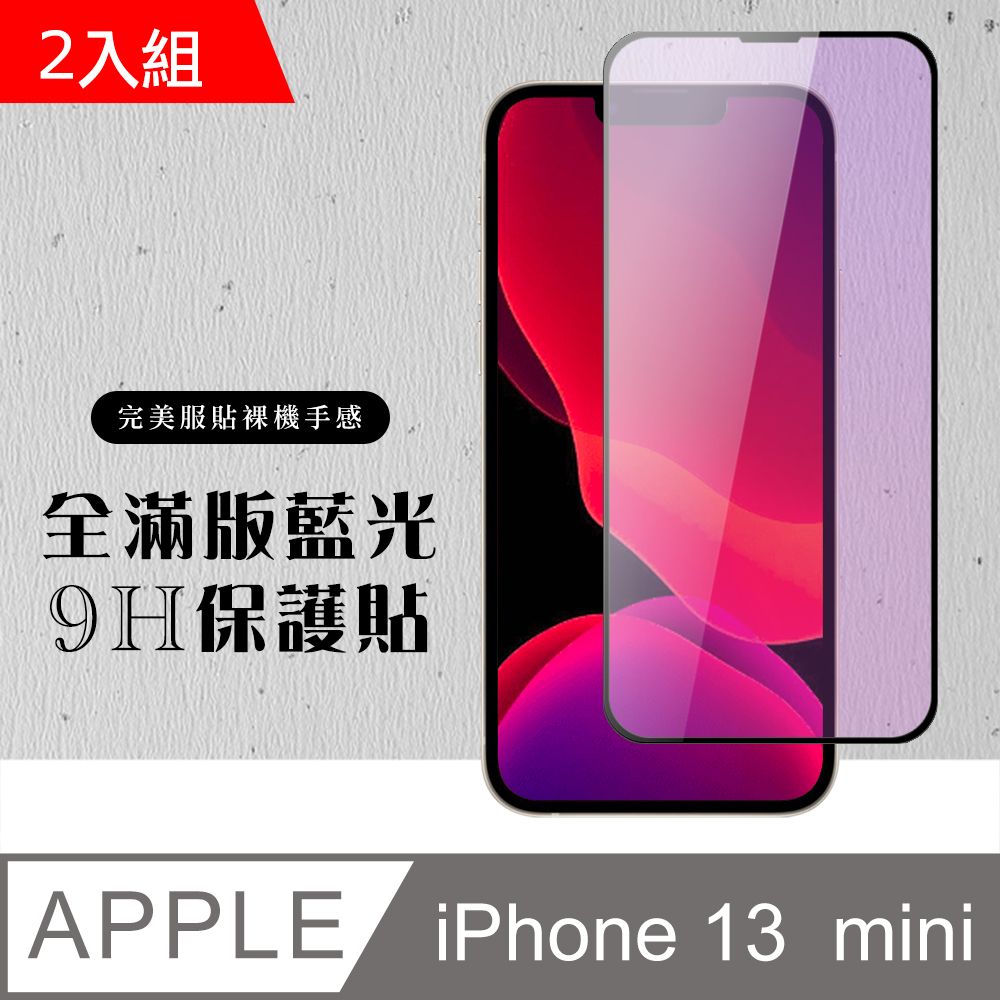  【IPhone 13 MINI】 硬度加強版 黑框藍光全覆蓋鋼化玻璃膜 高透光藍光保護貼 保護膜 -2入組