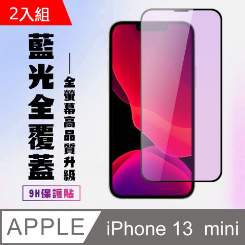 【IPhone 13 MINI】 高清藍光保護貼保護膜 5D黑框藍光全覆蓋 鋼化玻璃膜 9H加強硬度-2入組