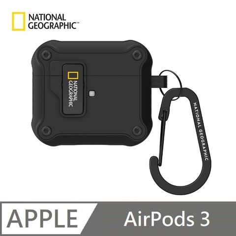 National Geographic 國家地理 Rugged Bumper 自動開蓋 耳機保護殼 適用 AirPods 3 - 黑