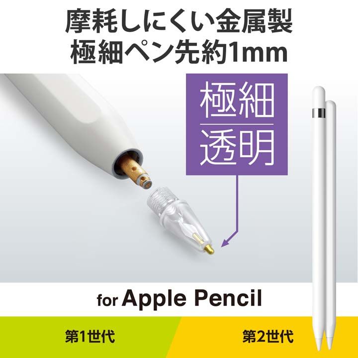 ELECOM Apple Pencil 1mm替換筆尖-金屬透明2入- PChome 24h購物