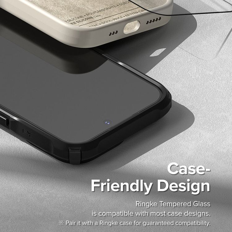 POLYCARBONATE  SILICONE   PRICE  Case-Friendly DesignRingke Tempered Glassis compatible with most case designsPair it with a Ringke case for guaranteed compatibility