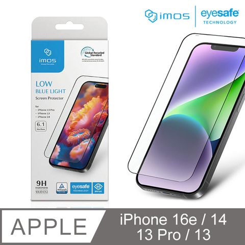 iMOS Apple iPhone 13/13 Pro/14 6.1吋 德國萊因認證 RPF60低藍光螢幕保護貼