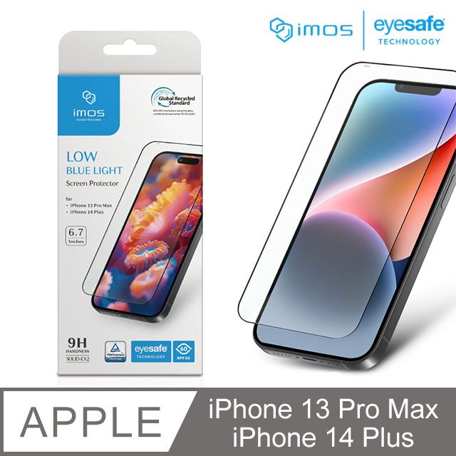 imos Apple iPhone 13 Pro Max / 14 Plus 6.7吋 德國萊因認證 RPF60低藍光螢幕保護貼