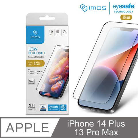 imos Apple iPhone 14 Plus / 13 Pro Max 6.7吋 德國萊因認證 9H霧面RPF60低藍光螢幕保護貼