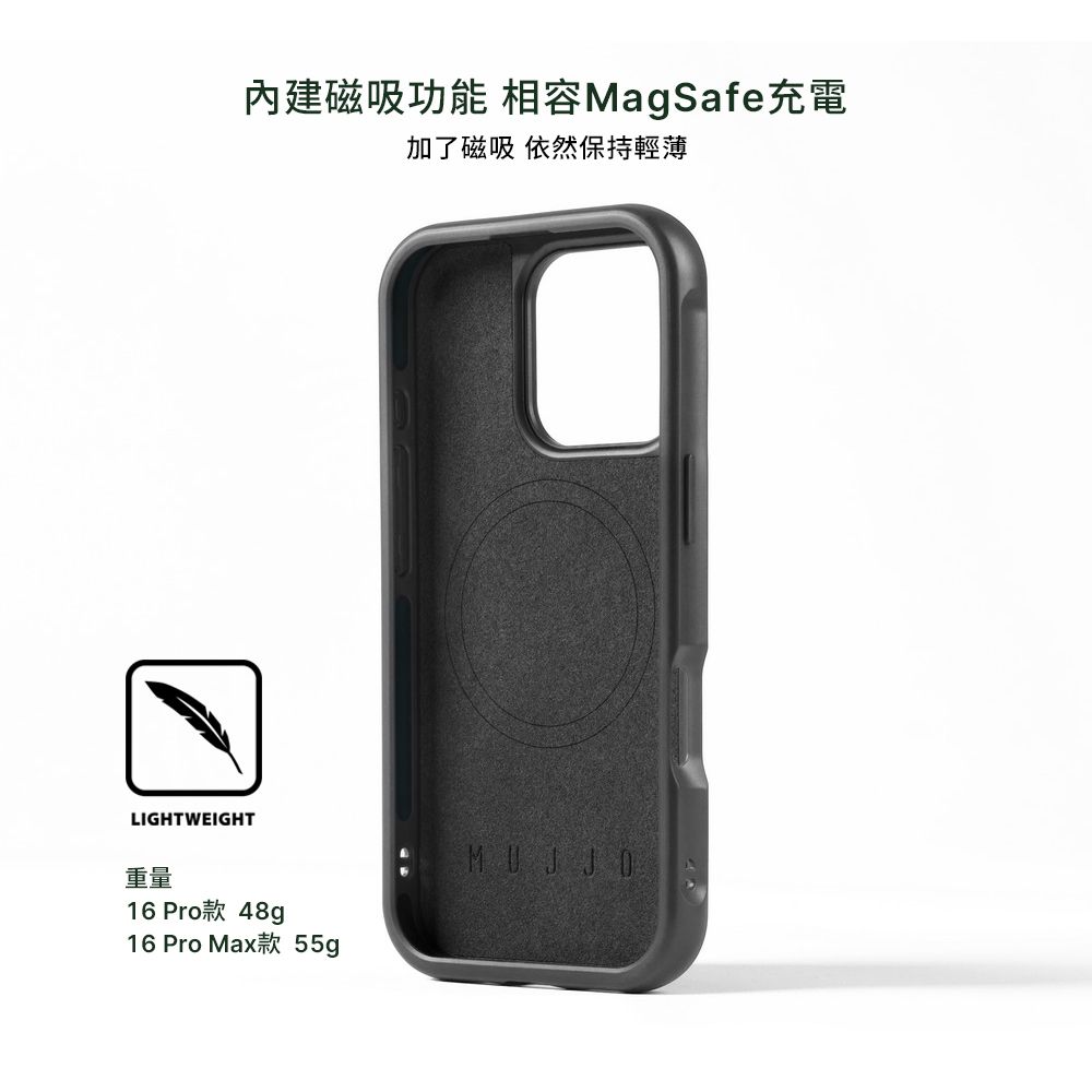 磁吸功能 相容MagSafe充電加了磁吸 依然保持輕薄LIGHTWEIGHT重量16 Pro款 48g16 Pro Max款 55g