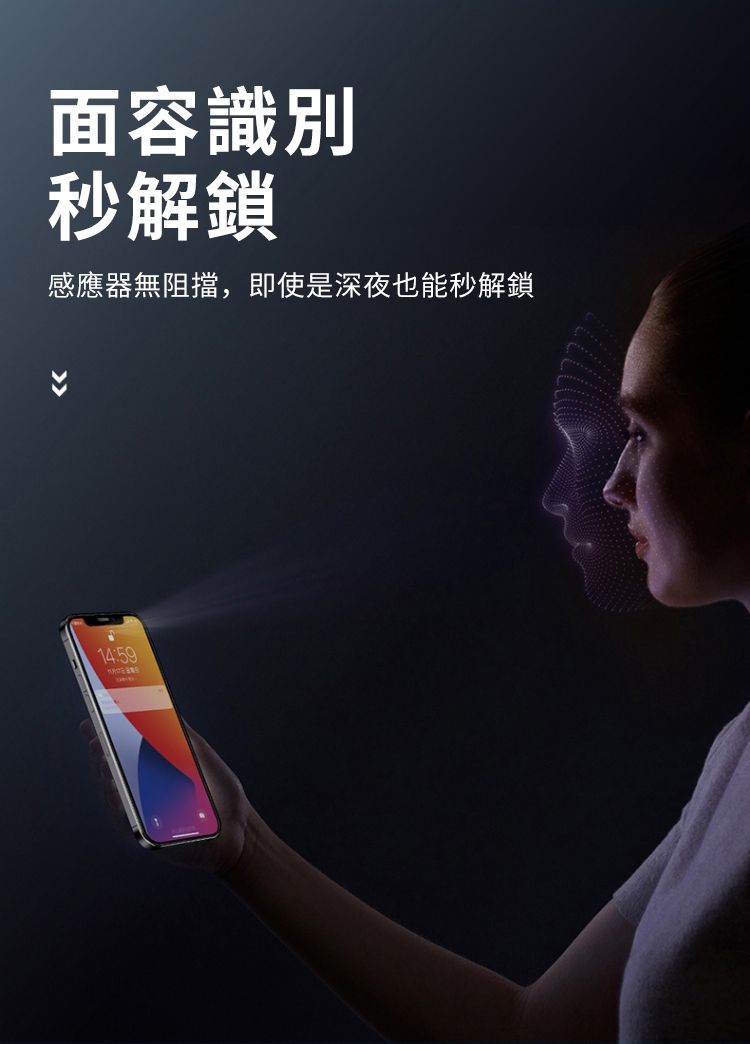 面容識別秒解鎖感應器無阻擋,即使是深夜也能秒解鎖
