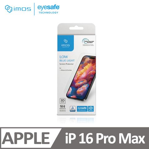 imos Apple iPhone 16 Pro Max 3D德國萊因認證 RPF60低藍光 全透明 螢幕保護貼