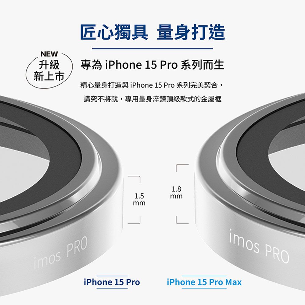 imos for iPhone 15 Pro / Pro Max藍寶石鏡頭環 PVDSS不鏽鋼鏡頭貼 3顆組