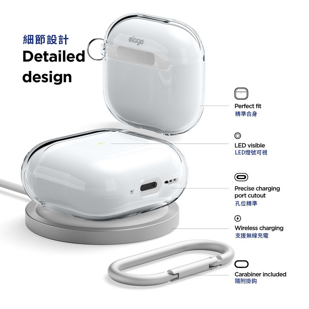 Elago AirPods 4 無痕透明保護殼 (附扣環)