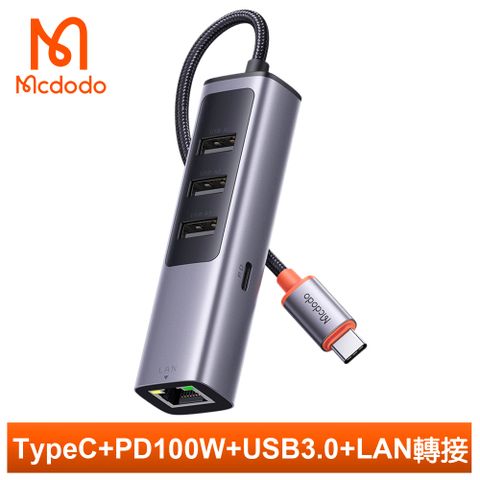 【Mcdodo】PD 100W+USB*3+LAN網路線孔HUB 5 in 1 擴充集線器即插即用 小巧便攜