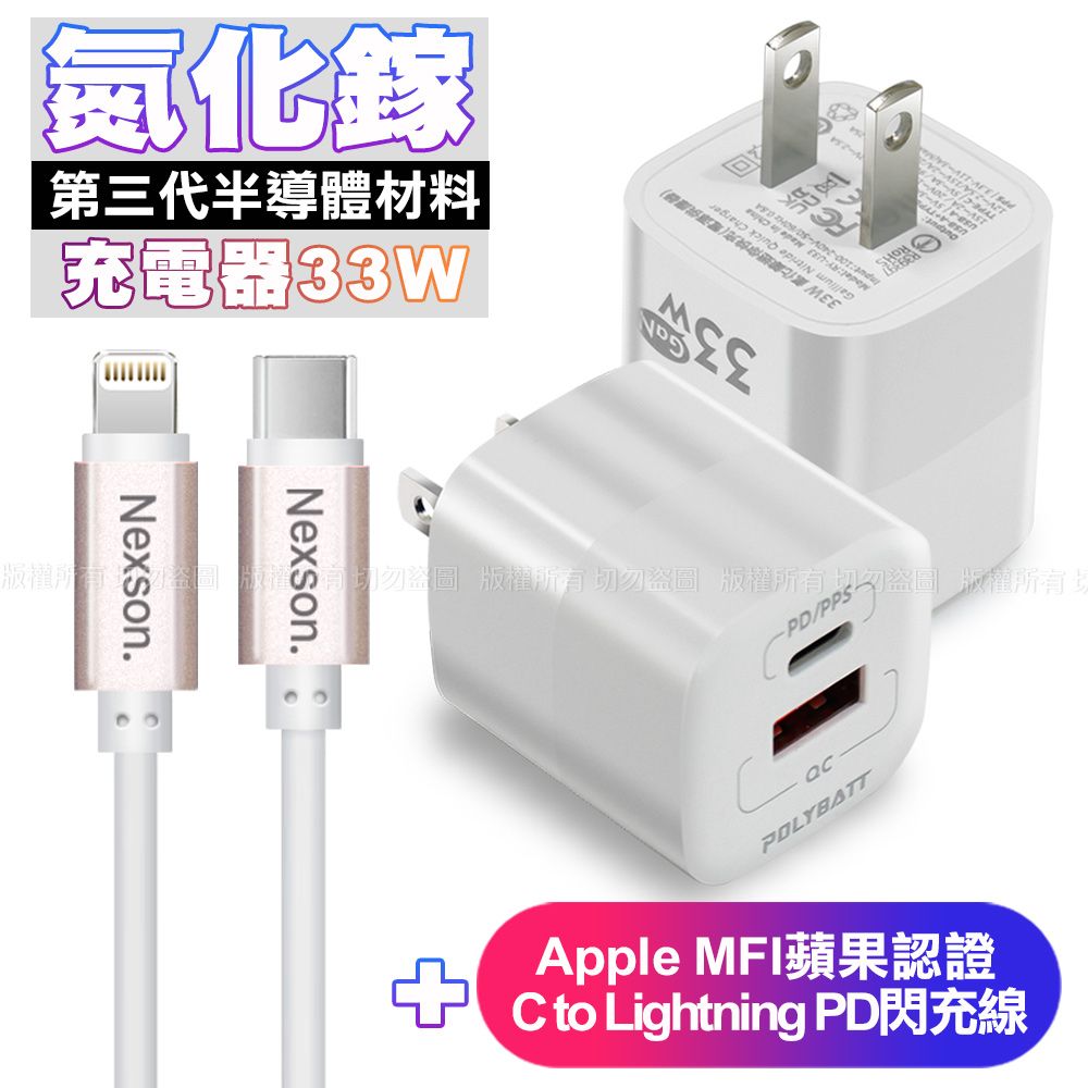 POLYBATT 氮化鎵迷你Gan 33W充電器-白+