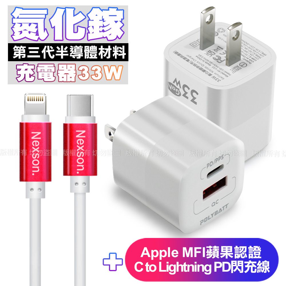 POLYBATT 氮化鎵迷你Gan 33W充電器-白+