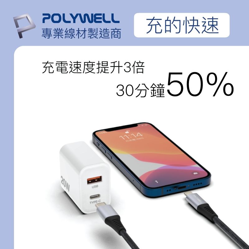 POLYWELL專業線材製造商充電速度提升3倍充的快速30分鐘50%USBTYPE-C11:14