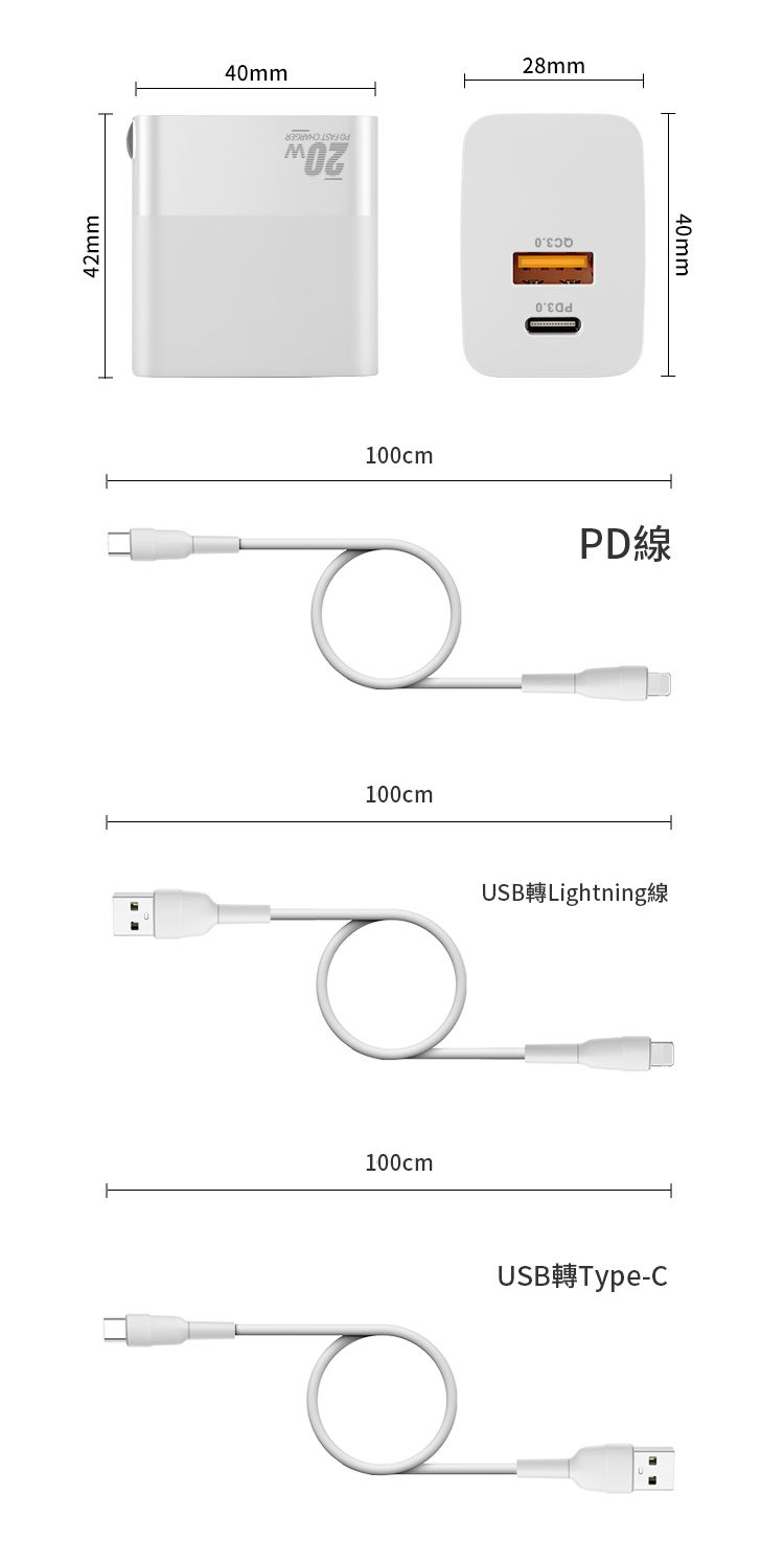 42mm40mm 100cm100cm100cm28mmPD線USB LightningUSB Type-C40mm