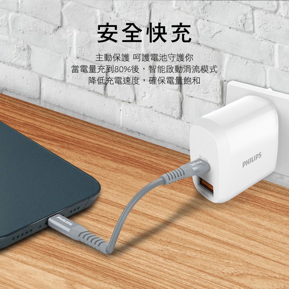 PHILIPS 飛利浦   20W typeC/USB 2孔PD充電器 DLP4326C